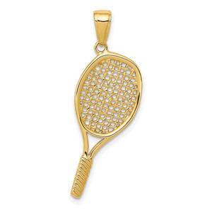 14KT Gold Solid Polished 3-D Tennis Racquet Pendant