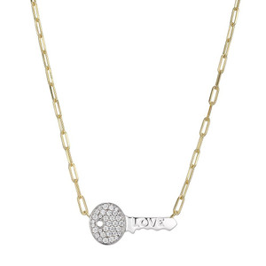 Sterling Silver Necklace made with Paperclip Chain (2mm) and Cubic Zirconia Love Key (24x12mm) in Center