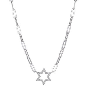 Sterling Silver Necklace made with Paperclip Chain (3mm) and Cubic Zirconia Star of David (16x16mm) in Center