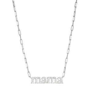 Sterling Silver Necklace made with Paperclip Chain (2mm) and Cubic Zirconia Word "MAMA" in Center