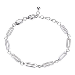 Sterling Silver Paperclip Bracelet made with Alternated Polish and Cubic Zirconia link (12x4mm)