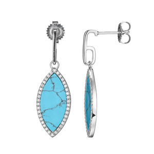 Sterling Silver Earring made with Synthetic Turquoise (20x9x1mm) and Cubic Zirconia