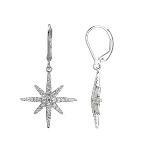 Sterling Silver Earrings with Cubic Zirconia Starburst Motif (20x20mm)