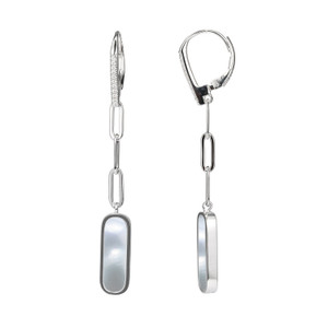 Sterling Silver Earrings made with Paperclip Chain (3mm) and Mother of Pearl (17x5mm)