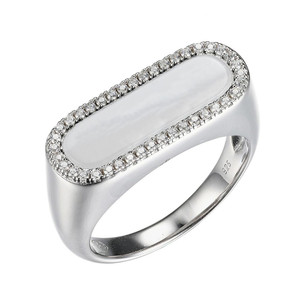 Sterling Silver Ring with White Mother of Pearl (17x5mm) and Cubic Zirconia Sterling Silver Ring with White Mother of Pearl (17x5mm) and Cubic Zirconia