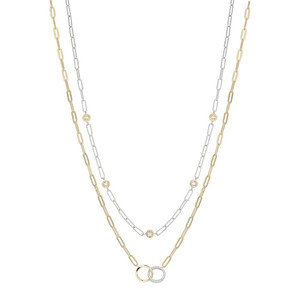 Sterling Silver 2 Layered Necklace made with Paperclip Chain and Cubic Zirconia SMN3400YWZ17