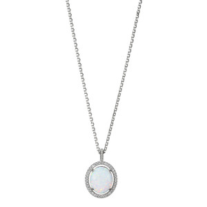 Sterling Silver Necklace with Synthetic Opal and Cubic Zirconia SXN3246WOP17