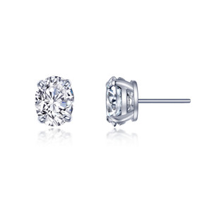 Lafonn Oval Solitaire Stud Earr ings in Sterl ing Silver Bonded with Plat inum