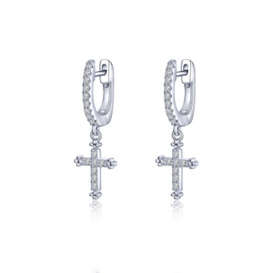 Lafonn 0.32 CTW Cross Earr ings in Sterl ing Silver Bonded with Plat inum