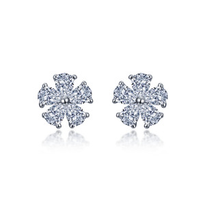 Lafonn Flower Stud Earr ings in Sterl ing Silver Bonded with Plat inum