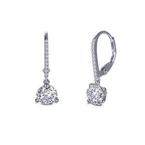 Lafonn Leverback Solitaire Drop Earr ings in Sterl ing Silver Bonded with Plat inum
