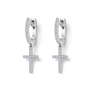 Lafonn M ini Dangl ing Cross Earr ings in Sterl ing Silver Bonded with Plat inum
