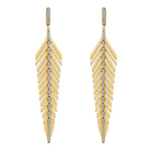 Lafonn Mixed-Color Feather Drop Earr ings in Sterl ing Silver Bonded with Plat inum
