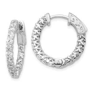 14k White Gold Diamond Round Hoop with Safety Clasp Earrings