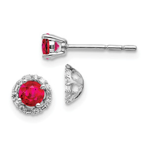14k White Gold Diamond and Ruby Stud with Jacket Earrings