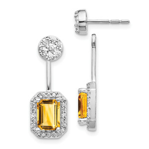 14k White Gold Diamond/Citrine Front/Back Earrings