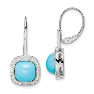 14k White Gold Turquoise and Diamond Leverback Earrings