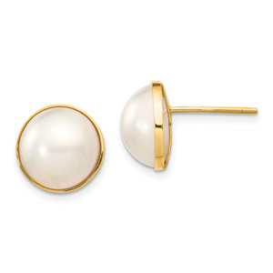 14k 9-10mm White Freshwater Cultured Mabe Pearl Post Earrings