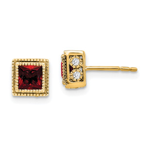 14k Square Garnet and Diamond Earrings