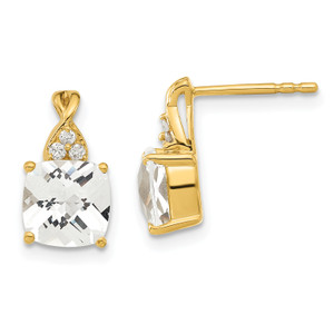 14K Yellow Gold Synthetic Checkboard White Topaz and Diamond Earrings