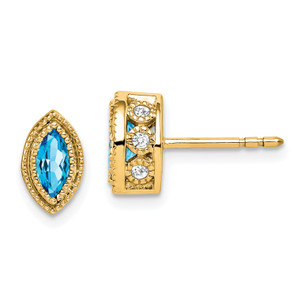 14k Marquise Blue Topaz and Diamond Earrings