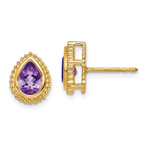 14k Pear Amethyst Post Earrings