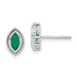 14k White Gold Marquise Emerald Post Earrings