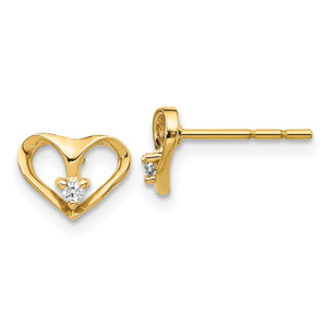 14k Gold AA Diamond Heart Post Earrings