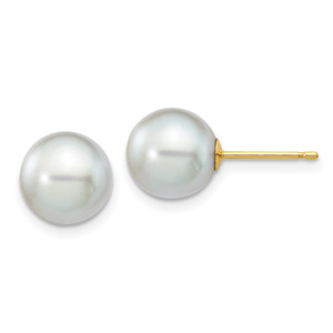 14k 8-9mm Round Grey Saltwater Akoya Cultured Pearl Stud Post Earrings