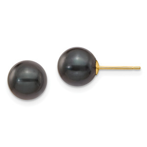 14k 8-9mm Round Black Saltwater Akoya Cultured Pearl Stud Post Earrings