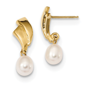 14k 5-6mm White Rice Freshwater Cultured Pearl Post Dangle Earrings