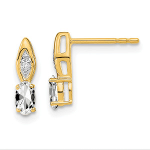 14k White Topaz and Diamond Post Earrings