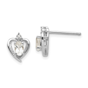 14k White Gold White Topaz and Diamond Heart Post Earrings