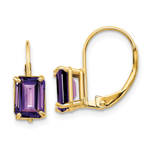 Emerald-Cut Gemstone Leverback Earrings