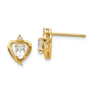 14k White Topaz and Diamond Heart Earrings