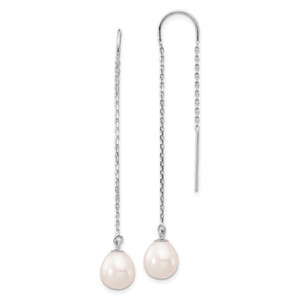 14K White Gold 7-8mm White Teardrop FW Cultured Pearl Threader Earrings