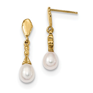 14k 5-6mm White Teardrop Freshwater Cultured Pearl Dangle Post Earrings