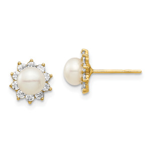 14k Madi K 5-6mm White Button Freshwater Cultured Pearl Cubic Zirconia Post Earrings