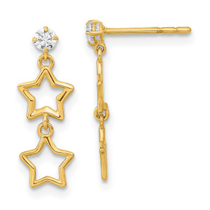 14K Polished Dangle Star with Cubic Zirconia Post Earrings