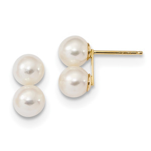 14k 6-7mm White Round FW Cultured Double Pearl Post Earrings