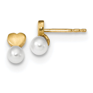 14k Freshwater Cultured Pearl Heart Polished Post Earrings