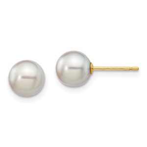 14k 6-7mm Round Grey Saltwater Akoya Cultured Pearl Stud Post Earrings