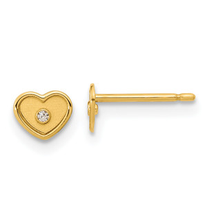 14K Madi K Polished and Brushed Cubic Zirconia Heart Post Earrings