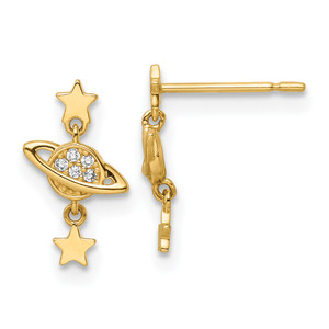 14k Cubic Zirconia Saturn and Stars Dangle Post Earrings