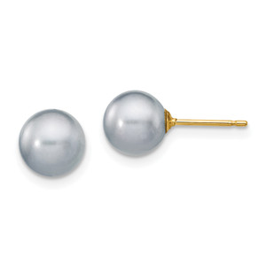 14k 7-8mm Grey Round Freshwater Cultured Pearl Stud Post Earrings