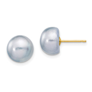 14k 9-10mm Grey Button FW Cultured Pearl Stud Post Earrings