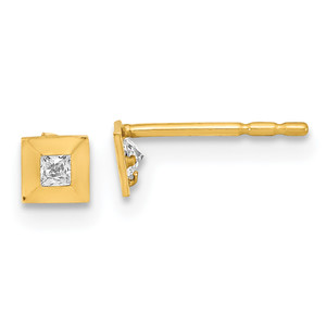 14K Polished Square with Cubic Zirconia Post Earrings