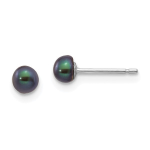 14k White Gold 3-4mm Black Button FW Cultured Pearl Stud Post Earrings