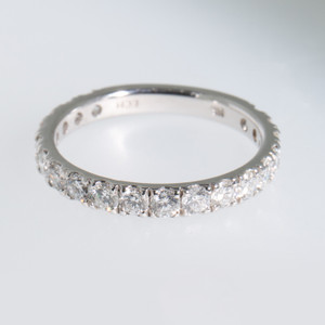 14k White Gold French Pave Round Cut Diamond Wedding Band 1.15 CTW