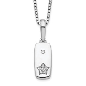 White Ice Sterling Silver Rhodium-plated 18 Inch Diamond Star Tag Necklace with 2 Inch Extender